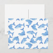 Waterverf Blue Whale Patroon Briefkaart (Voorkant / Achterkant)
