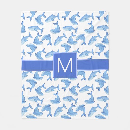 Waterverf Blue Whale Patroon Fleece Deken (Voorkant)