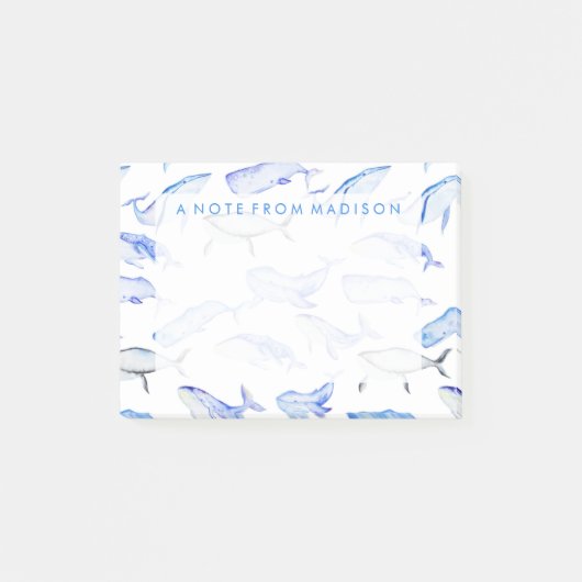 Waterverf Blue Whale Patroon Post-it® Notes (Voorkant)