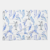 Waterverf Blue Whale Patroon Theedoek (Horizontaal)