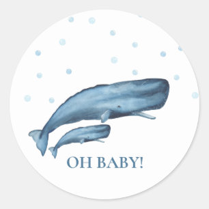Waterverf Blue Whales & Bubbles Ocean Baby shower Ronde Sticker