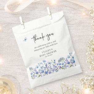 Waterverf Blue Wildflower Baby shower Bedankzakje