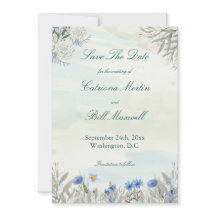 Waterverf Blue Wildflower Save the Date Kaart