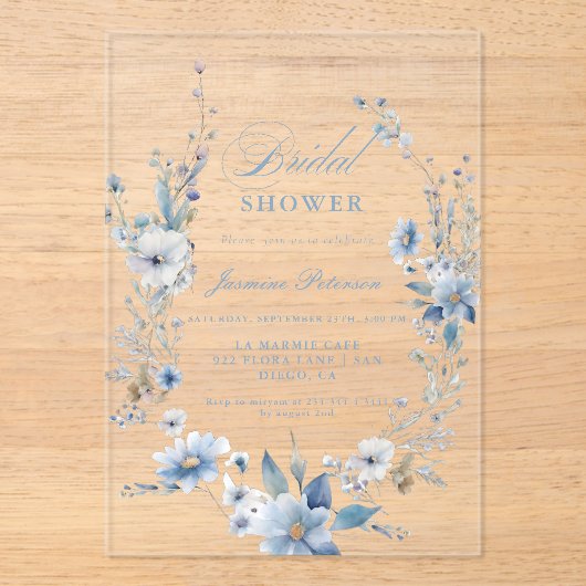 Waterverf Blue Wildflower Vrijgezellenfeest Acryl Uitnodigingen (Voorkant)