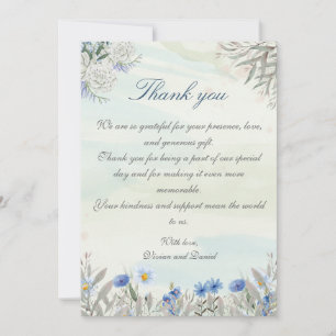 Waterverf Blue Wildflower Wedding Dank u kaart