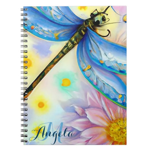 Waterverf Blue Wing Dragonfly, personaliseren Notitieboek (Voorkant)