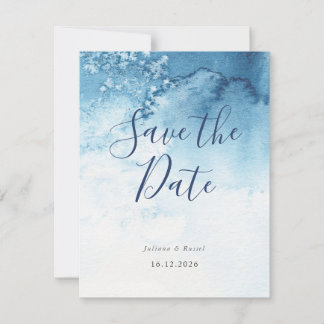 Waterverf Blue Winter Wedding Save The Date