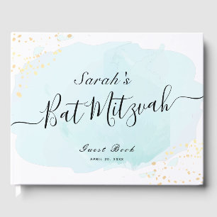 Waterverf Blue x Gold Bat Mitzvah Guest Book Gastenboek