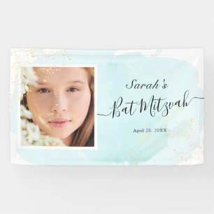 Waterverf Blue x Gold Photo Bat Mitzvah Banner