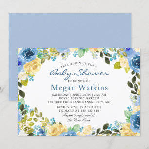 Waterverf Blue Yellow Flowers Baby shower Kaart