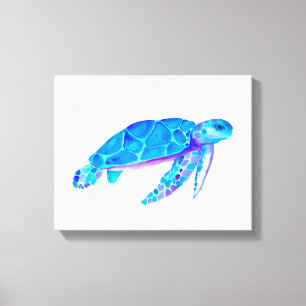 Waterverf Blue Zee Turtle Canvas Afdruk