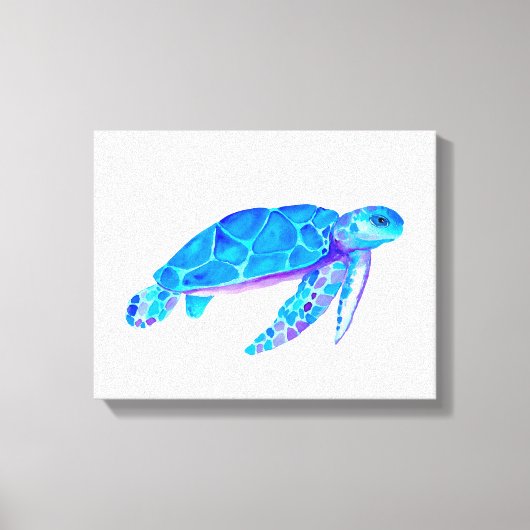 Waterverf Blue Zee Turtle Canvas Afdruk (Voorkant)