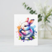 Waterverf Blueberry Bunny Briefkaart (Staand voorkant)