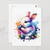 Waterverf Blueberry Bunny Briefkaart (Voorkant / Achterkant)