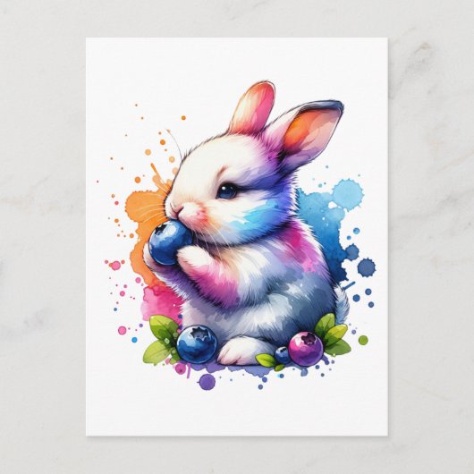 Waterverf Blueberry Bunny Briefkaart (Voorkant)