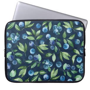 Waterverf Blueberry donker achtergrondpatroon Laptop Sleeve