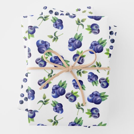 Waterverf Blueberry Pattern Wrapping Paper Sheets (In situ)
