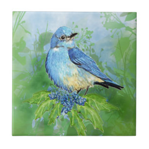 Waterverf Bluebird and Oregon Grape Garden Bird Tegeltje