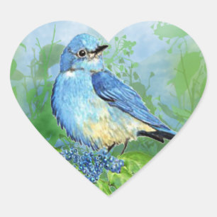 Waterverf Bluebird Blue Bird Art voor de blauwvoge Hart Sticker