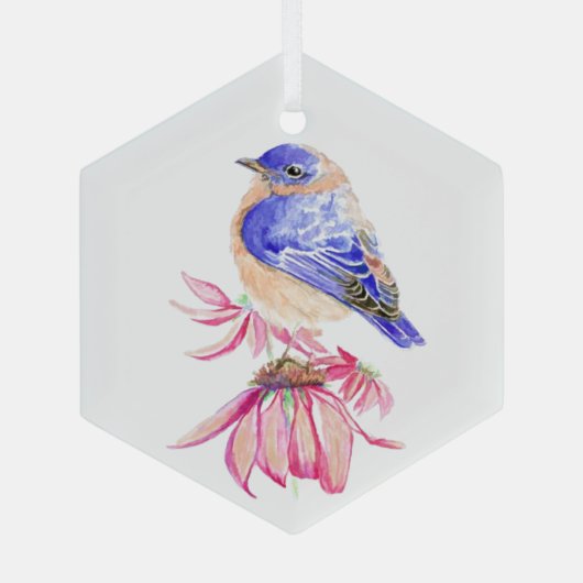 Waterverf Bluebird Garden Bird Natuur Art Glas Ornament (Achterkant)