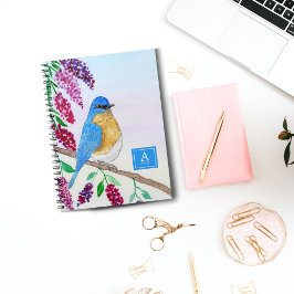Waterverf Bluebird in Wisteria Tree Monogram Notitieboek