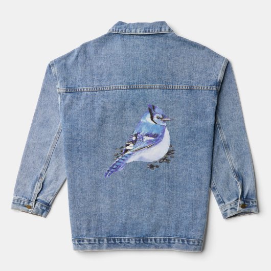 Waterverf Bluejay Wildlife Natuur Vogelkunst Denim Jacket (Achterkant)