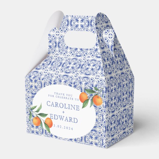 Waterverf Bluetile Mediterrane bruiloft Bedankdoosjes (Voorkant Zijde)