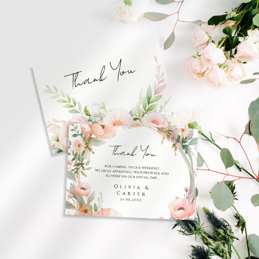 Waterverf Blush Bloemen bruiloft Bedankkaart