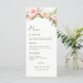 Waterverf Blush Bloemen bruiloft Menu (Staand voorkant)