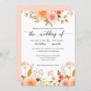 Waterverf Blush Bloemen Bruiloft Roos Bladblad Kaart