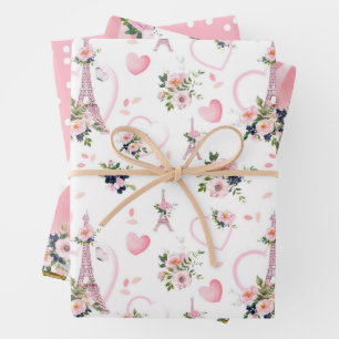 Waterverf Blush Bloemen Eiffeltoren Patroon Inpakpapier Vel