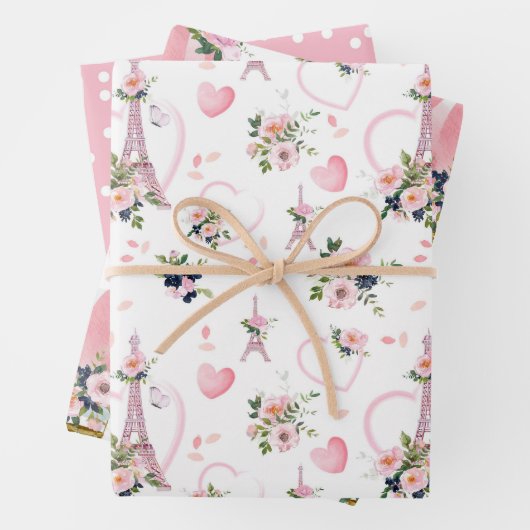 Waterverf Blush Bloemen Eiffeltoren Patroon Inpakpapier Vel (In situ)