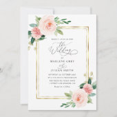 waterverf Blush Bloemen Goud lijst bruiloft Kaart (Voorkant)