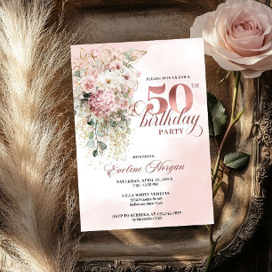 Waterverf Blush Bloemen Groenelementen 50ste Verja Kaart
