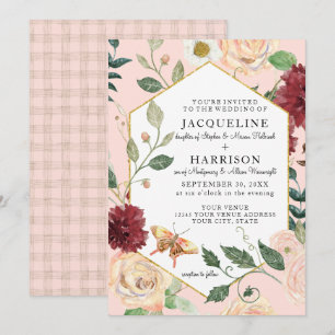Waterverf Blush Bloemen Koraal Roos Vlinder Kaart