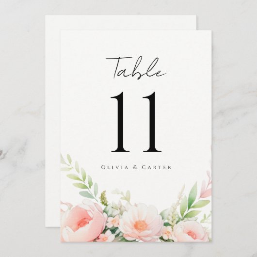 Waterverf Blush Bloemen Trouwtafel Nummers (Voorkant / Achterkant)