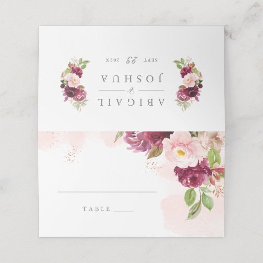 Waterverf Blush Bourgogne Bloemen Bruiloft (Buitenkant ongevouwen)