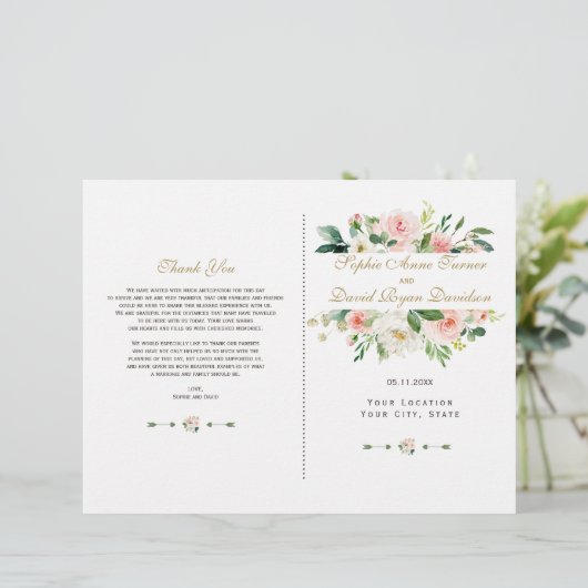 Waterverf Blush Cream Floral Wedding Programme (Staand voorkant)
