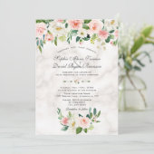 Waterverf Blush Cream Flowers Marble Wedding Kaart (Staand voorkant)
