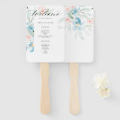 Waterverf Blush en Blue Wedding Details Handwaaier (Voorkant en achterkant)