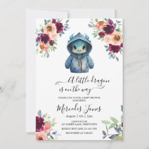Waterverf Blush Floral Blue Dragon Baby shower Kaart