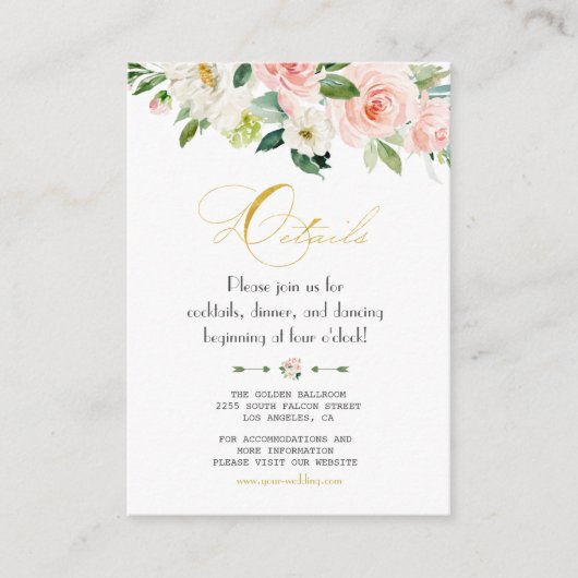 Waterverf Blush Floral Gold Foil Weddenschap - Geg Informatiekaartje (Voorkant)