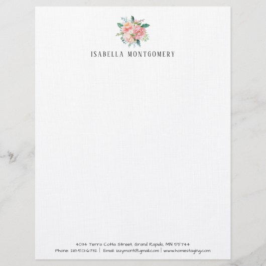 Waterverf Blush Floral Letterhead op maat Briefhoofd (Voorkant)