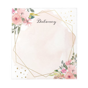 Waterverf Blush Floral Pesonalized Notitieblok