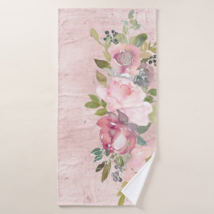 Waterverf Blush Florals op vervormd roze Bad Handdoek