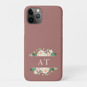 Waterverf Blush Flowers Dark Peach Monogram iPhone 11 Pro Hoesje