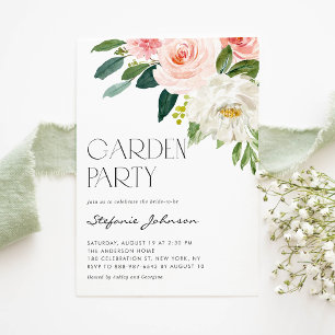 Waterverf Blush Flowers Garden Party Kaart