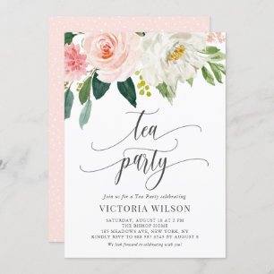  Waterverf Blush Flowers Grey Tea Party Kaart