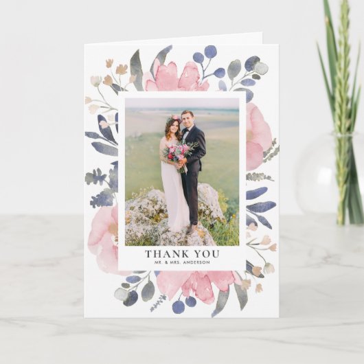 Waterverf Blush Flowers Weddenschap Bedankkaart (Voorkant)