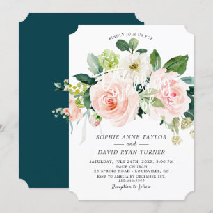 Waterverf Blush Ivoor Bloemendiepe Aqua Bruiloft Kaart